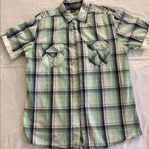 Urban Spirit Men Plaid T-Shirt Short Sleeves Green/Navy Blue Size L